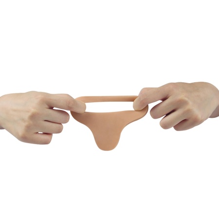Dildo The Ultra Soft Double 18 cm w kolorze jasnobrązowym z pierścieniem erekcyjnym - 5