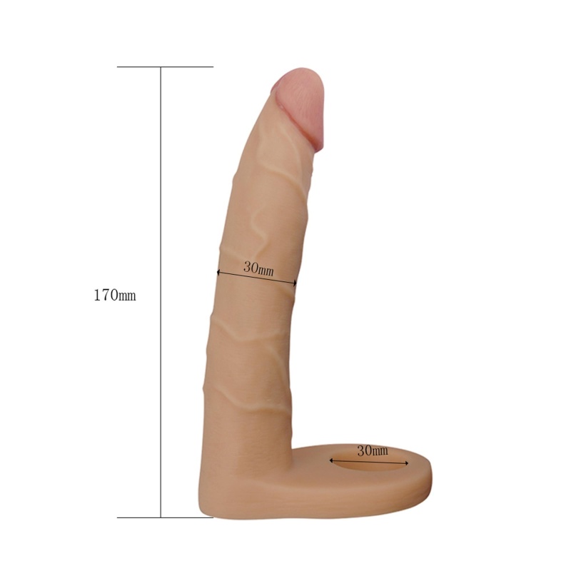 Dildo The Ultra Soft Double 18 cm w kolorze jasnobrązowym z pierścieniem erekcyjnym - 6
