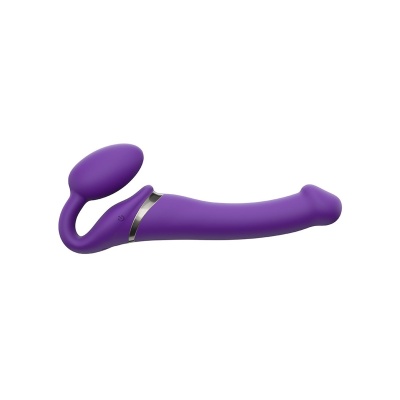 Wibrator strap-on bez uprzęży Strap-On-Me M - 3 silniki, wyginana konstrukcja, fioletowy, długość całkowita ok. 24,5 cm - 1