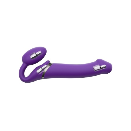 Wibrator strap-on bez uprzęży Strap-On-Me M - 3 silniki, wyginana konstrukcja, fioletowy, długość całkowita ok. 24,5 cm - 4