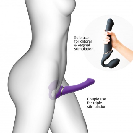 Wibrator strap-on bez uprzęży Strap-On-Me M - 3 silniki, wyginana konstrukcja, fioletowy, długość całkowita ok. 24,5 cm - 7