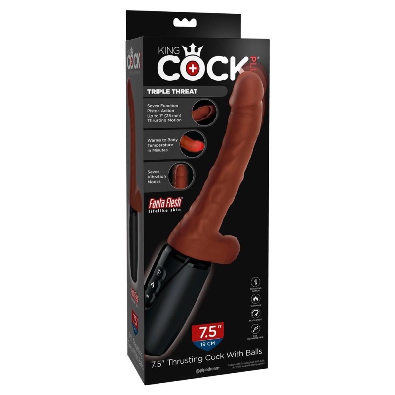 Wibrator realistyczny King Cock Plus 7.5 Thrusting z jądrami, funkcja pchnięć i podgrzewania, 29,7 cm - 1
