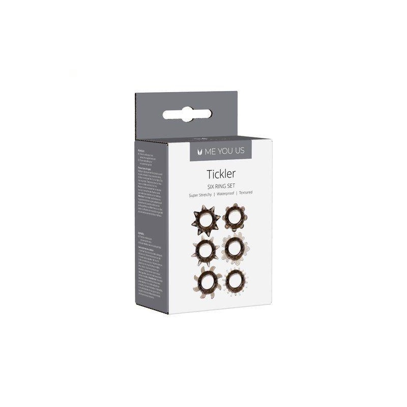 Pierścień-Tickler Set Textured Ring Smoke - Zestaw 6 Rozciągliwych Pierścieni Erekcyjnych z Teksturowaną Powierzchnią i Wypustka - 1