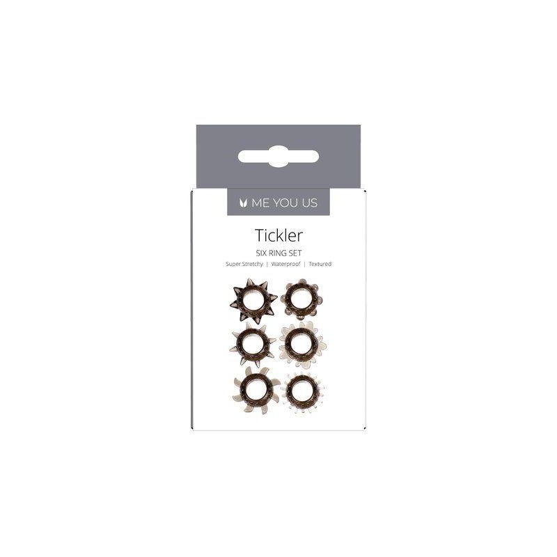 Pierścień-Tickler Set Textured Ring Smoke - Zestaw 6 Rozciągliwych Pierścieni Erekcyjnych z Teksturowaną Powierzchnią i Wypustka - 3