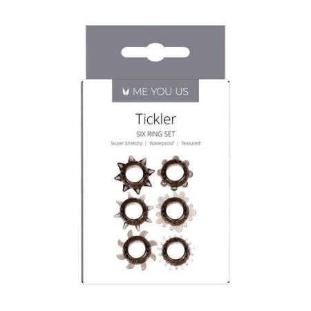Pierścień-Tickler Set Textured Ring Smoke - Zestaw 6 Rozciągliwych Pierścieni Erekcyjnych z Teksturowaną Powierzchnią i Wypustka - 3
