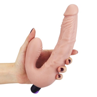 Strapless Strap-on IJOY z wibracją 21 cm Beżowy - 1 2