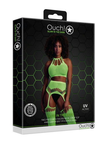 Two Piece with Crop Top and Stockings - Green - XS/XL