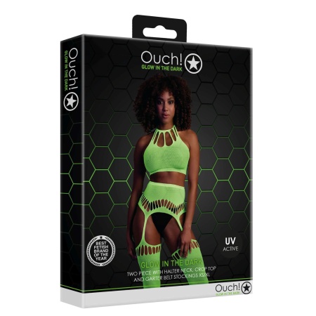 Two Piece with Crop Top and Stockings - Green - 3
