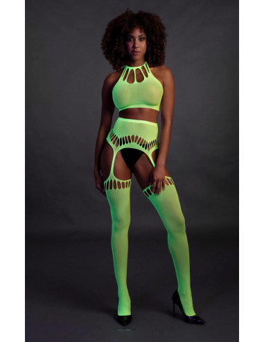 Two Piece with Crop Top and Stockings - Green - XS/XL