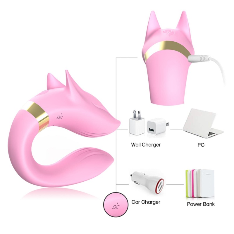 Wibrator dwustronny dla par Fox light pink - silikon medyczny i ABS, 9 trybów wibracji, 92 × 75 × 35 mm - 3