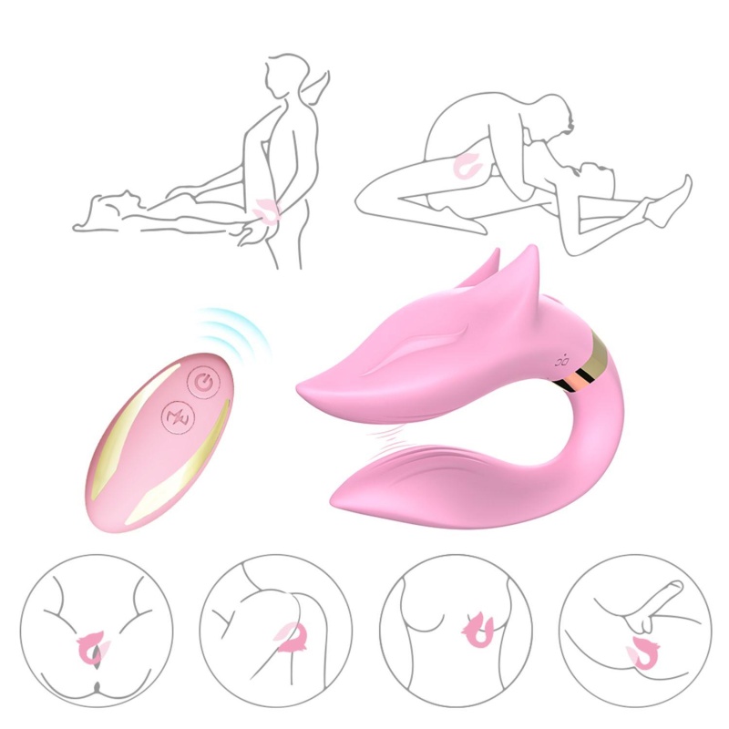 Wibrator dwustronny dla par Fox light pink - silikon medyczny i ABS, 9 trybów wibracji, 92 × 75 × 35 mm - 8
