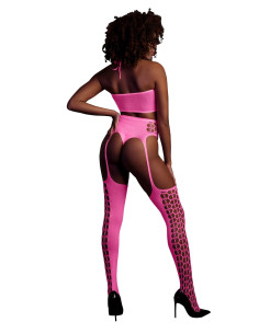 Two Piece with Crop Top and Stockings - Pink - XS/XL 2