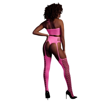 Two Piece with Crop Top and Stockings - Pink - 1 2