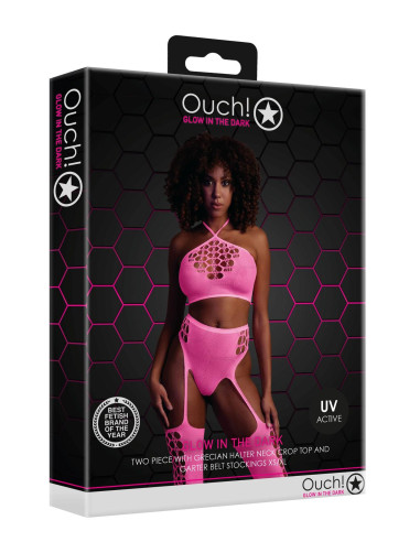 Two Piece with Crop Top and Stockings - Pink - XS/XL