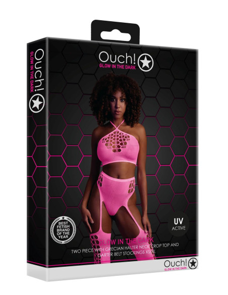 Two Piece with Crop Top and Stockings - Pink - XS/XL