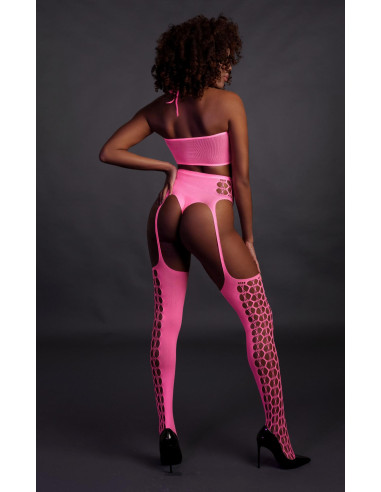 Two Piece with Crop Top and Stockings - Pink - XS/XL