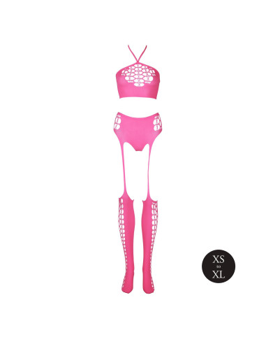 Two Piece with Crop Top and Stockings - Pink - XS/XL