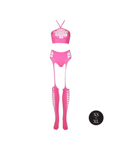 Two Piece with Crop Top and Stockings - Pink - XS/XL