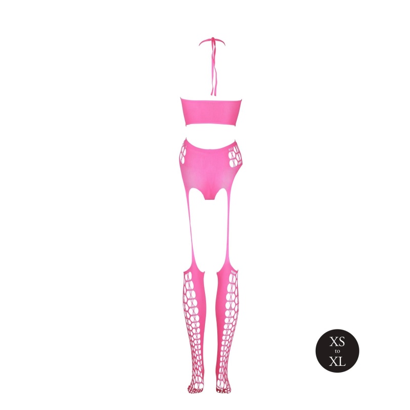 Two Piece with Crop Top and Stockings - Pink - 7