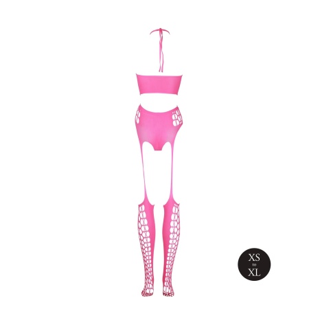 Two Piece with Crop Top and Stockings - Pink - 7