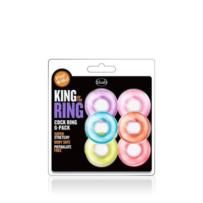 Pierścienie na penisa King of the Ring 6-Pack - Elastomer TPE, szerokość 3,5 cm - 1