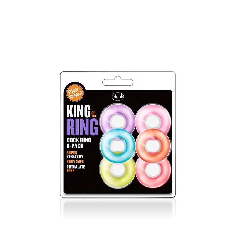Pierścienie na penisa King of the Ring 6-Pack - Elastomer TPE, szerokość 3,5 cm - 1