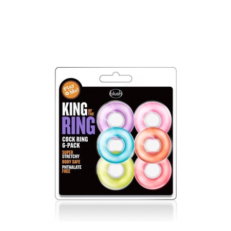 Pierścienie na penisa King of the Ring 6-Pack - Elastomer TPE, szerokość 3,5 cm - 1