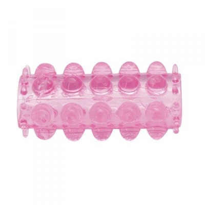 Nakładka na penisa Timeless Long Ring 6,4 cm z wypustkami, różowa - 1 2