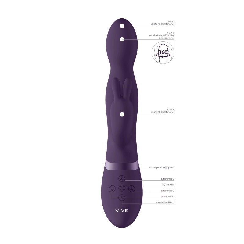 Wibrator królik Niva 360degrees Rabbit Purple - obrotowa stymulacja punktu G i łechtaczki, 3 silniki, długość 21,5 cm - 5