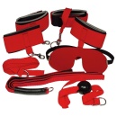 Zestaw do bondage Bad Kitty Red Giant – 8 elementów: wyściełane mankiety 34 × 5 cm, knebel kulkowy 4 cm i pas mocujący 143 cm - 2