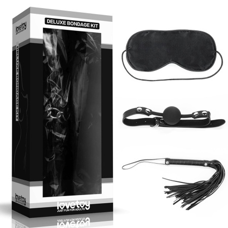 Zestaw BDSM Deluxe Bondage – knebel, pejcz i maska (czarny) - 1