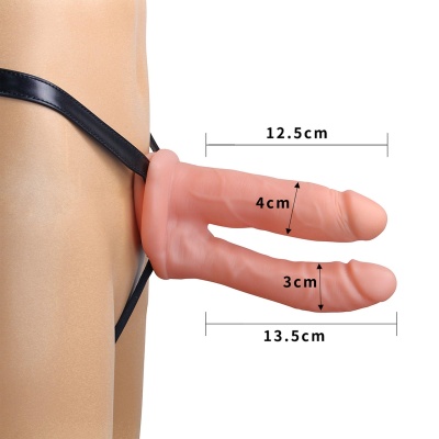 Wydrążony podwójny penetrator Strap On 12,7 cm (5 cali) z kanałem 3,8 cm - 1 2