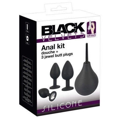 Anal Kit – zestaw 3 korków analnych z kryształkami i gruszką higieniczną 224 ml, Ø 2,7–4,2 cm - 1