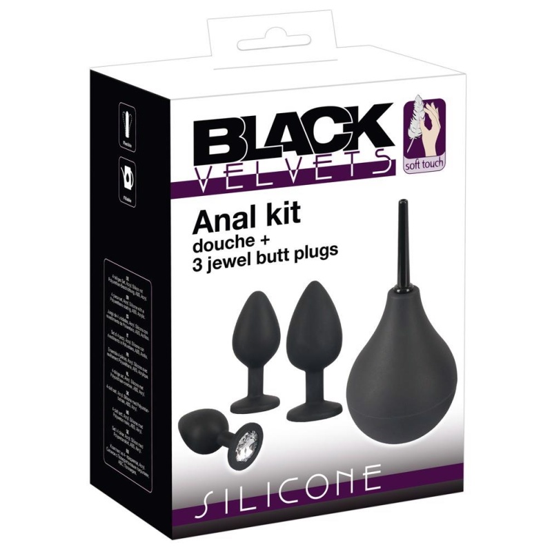 Anal Kit – zestaw 3 korków analnych z kryształkami i gruszką higieniczną 224 ml, Ø 2,7–4,2 cm - 1