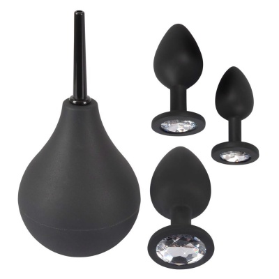 Anal Kit – zestaw 3 korków analnych z kryształkami i gruszką higieniczną 224 ml, Ø 2,7–4,2 cm - 1 2