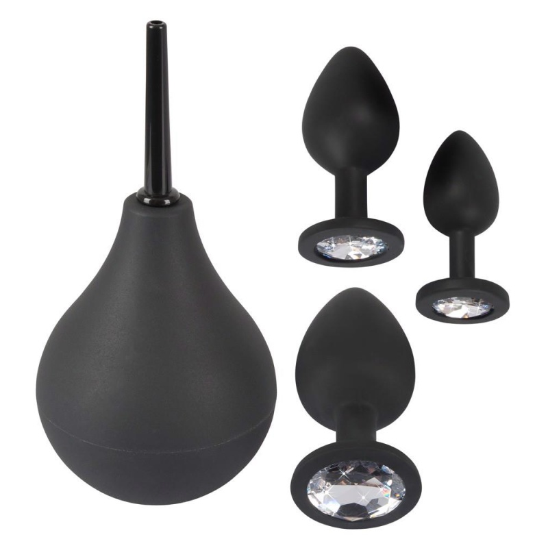 Anal Kit – zestaw 3 korków analnych z kryształkami i gruszką higieniczną 224 ml, Ø 2,7–4,2 cm - 2