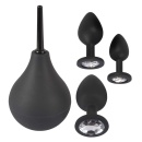 Anal Kit – zestaw 3 korków analnych z kryształkami i gruszką higieniczną 224 ml, Ø 2,7–4,2 cm - 2