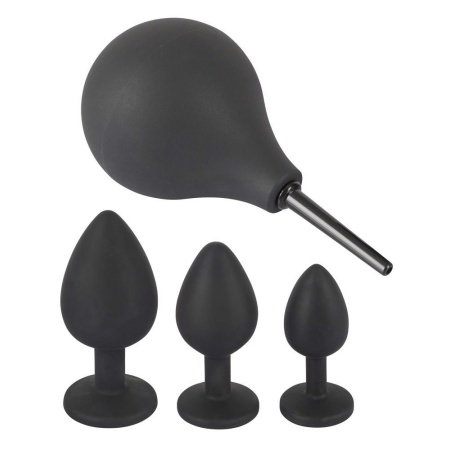 Anal Kit – zestaw 3 korków analnych z kryształkami i gruszką higieniczną 224 ml, Ø 2,7–4,2 cm - 3