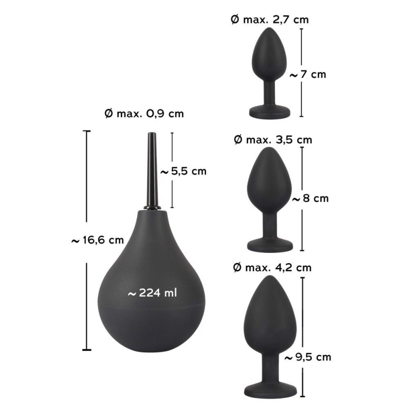 Anal Kit – zestaw 3 korków analnych z kryształkami i gruszką higieniczną 224 ml, Ø 2,7–4,2 cm - 9