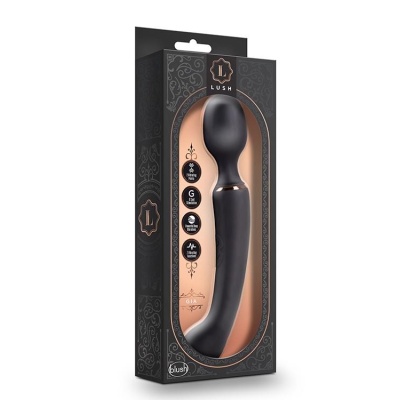 Masażer dwufunkcyjny 2w1 Gia Black - głowica wand i wibrator G-spot, silikon UltraSilk, 24,1 cm - 1