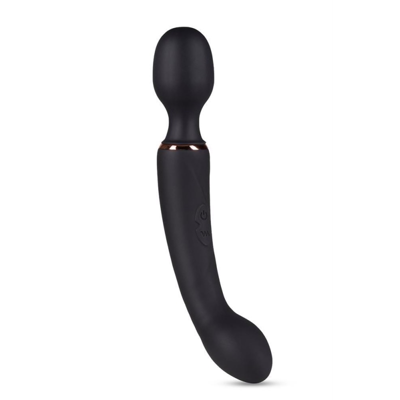 Masażer dwufunkcyjny 2w1 Gia Black - głowica wand i wibrator G-spot, silikon UltraSilk, 24,1 cm - 3