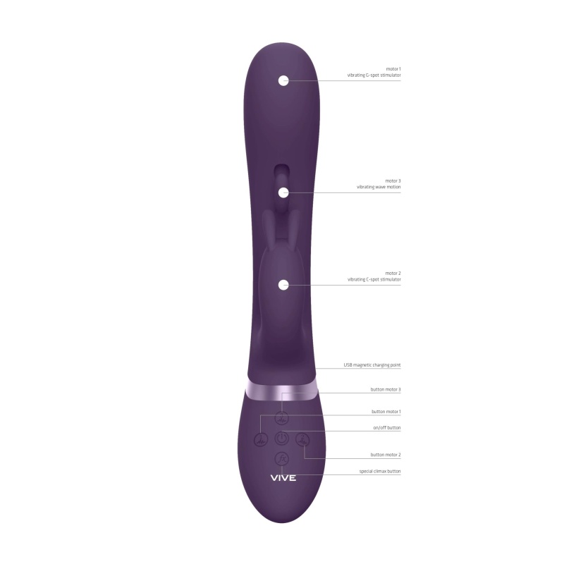 Wibrator króliczek Tama Purple z 3 silnikami NG F1 i falującym trzonem, długość 27,6 cm - 8