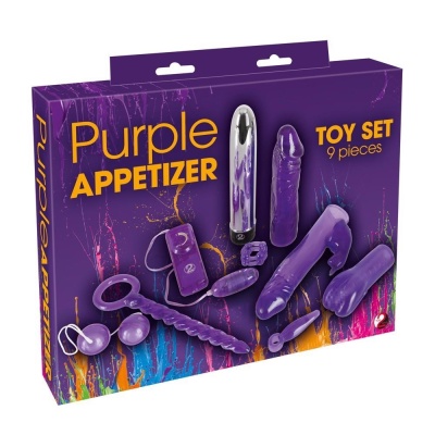 Zestaw Purple Appetizer 9-częściowy — TPE/ABS, wibrator 19 cm i sztyft analny 23 cm - 1