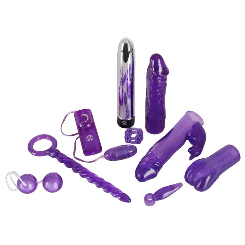 Zestaw Purple Appetizer 9-częściowy — TPE/ABS, wibrator 19 cm i sztyft analny 23 cm - 2