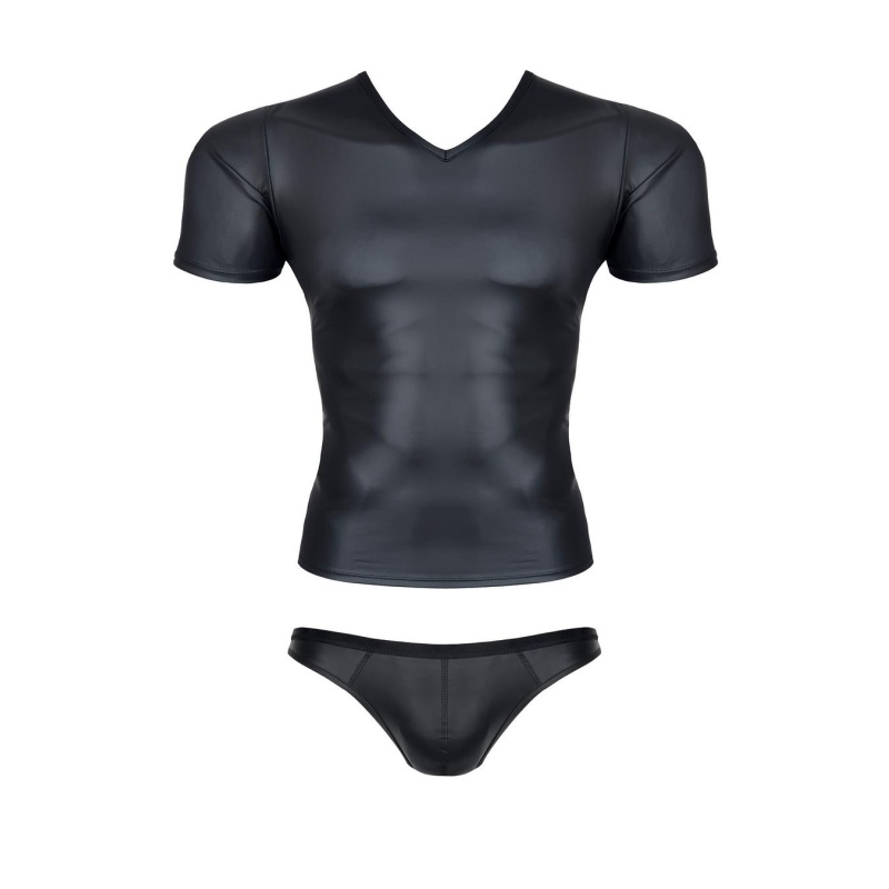 męski komplet z wetlooka: t-shirt w serek figi typu brazyliany - 7