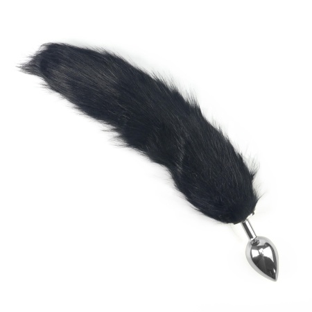 Korek analny Metal Anal Tail - srebrny z czarnym futerkiem, średnica 3,8 cm - 1