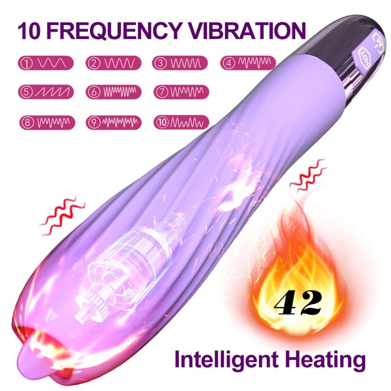 Wibrator Silicone Vibrator USB - 10 trybów wibracji, funkcja ogrzewania, ruchomy stymulator punktu G, smukła cylindryczna konstr - 3