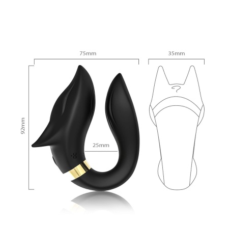 Wibrator dla par Fox Black - podwójny stymulator w kształcie litery U, 9 trybów wibracji, 92 × 75 × 35 mm - 3