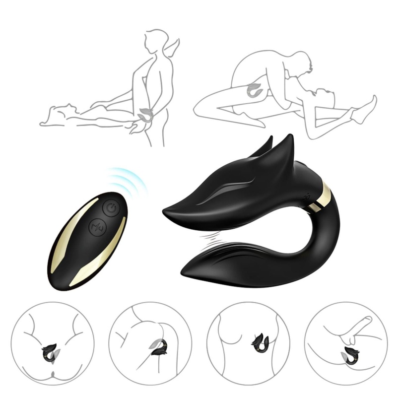 Wibrator dla par Fox Black - podwójny stymulator w kształcie litery U, 9 trybów wibracji, 92 × 75 × 35 mm - 8