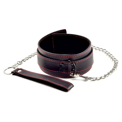 Obroża bondage ze smyczą Bondage Fetish Pleasure 36–51 cm czarno-czerwona - 1 2
